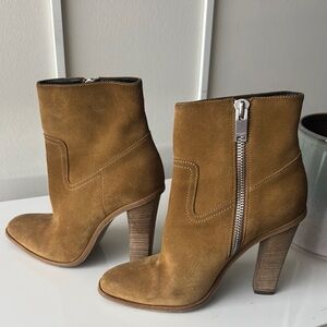 Saint Laurent Suede Ankle Boots Camel Brown | YSL Zip Booties IT 39 US 9